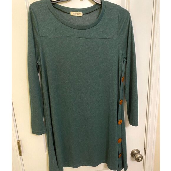 Green Long Sleeve Dress with Button Detail - Picture 1 of 5